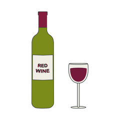 Bottle of red wine and a glass. Vector illustration.