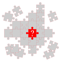 white puzzle piece with the red one in the center