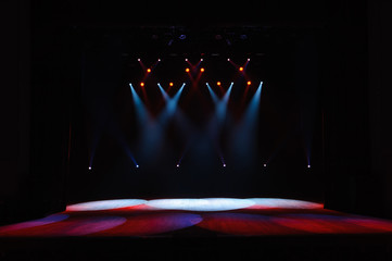 Free stage with lights, lighting devices.