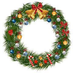 Fototapeta na wymiar Christmas Wreath Decorated With Globes
