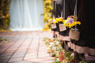 wedding ceremony decoration, wedding arch and chairs