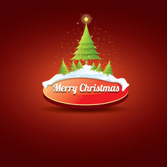 Christmas vector red button with christmas tree