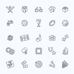 Simple set of games related vector line icons