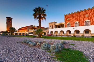 Square at the seafront in town of Rhodes early in the morning.