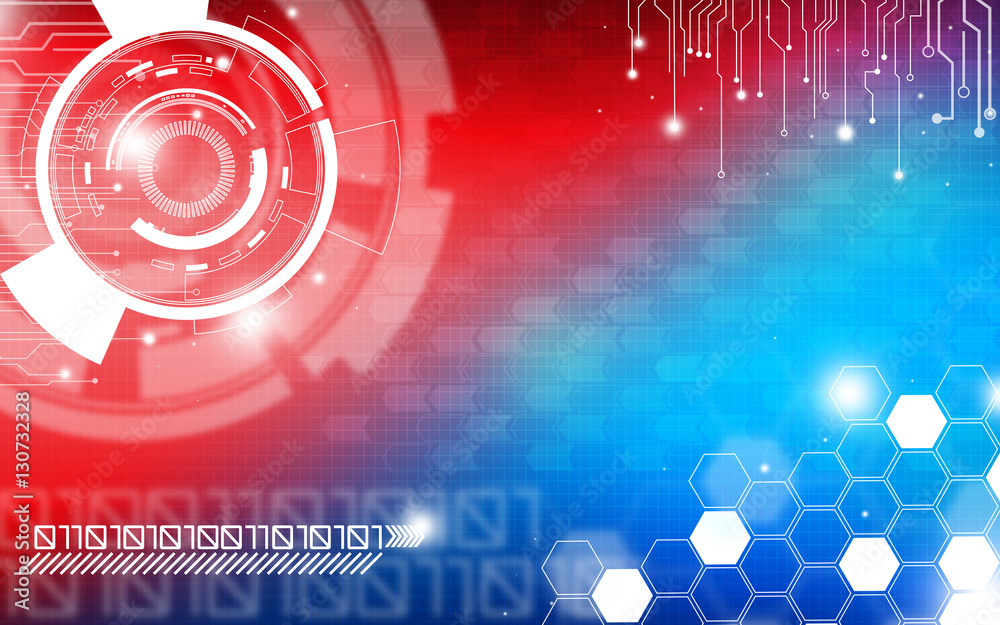 Wall mural blue and red technology background and abstract digital tech circle.copy space.