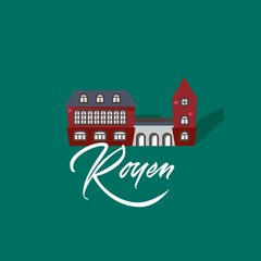 Rouen and castle. France city hand drawn vector lettering. Modern calligraphy brush lettering. Ink lettering.  