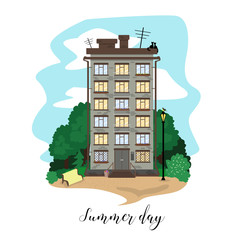 Town house in the vector. Illustration. Summer day.