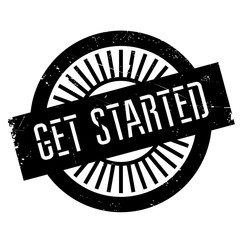 Get started stamp. Grunge design with dust scratches. Effects can be easily removed for a clean, crisp look. Color is easily changed.