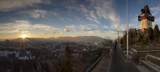 Panorama Schlossberg Graz mit Uhrturm 