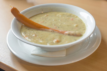 Bowl with traditional potato soup, Germany.