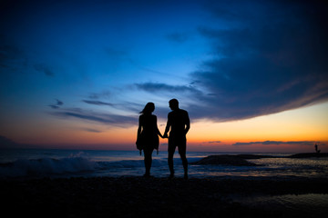 loving couple at sunset, love, happiness
