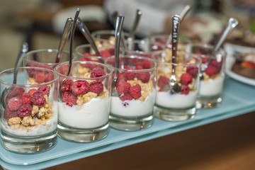Dessert tray on a buffet table.