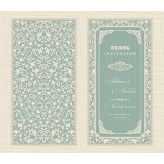 Wedding invitation cards in an vintage-style green.