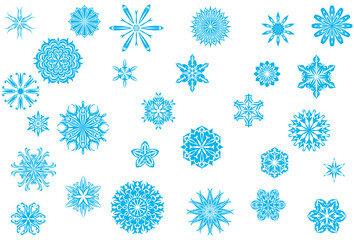 Crystallized, ornate snowflakes and snow flowers collection for Christmas in wintertime