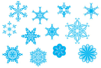 Fototapeta premium Crystallized, ornate snowflakes and snow flowers collection for Christmas in wintertime
