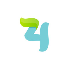 Number four logo with green leaf.