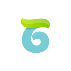Number six logo with green leaf.