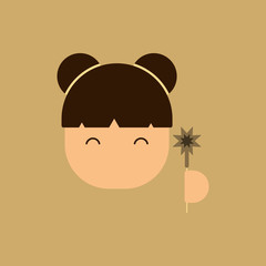 China woman face Vector illustration of Chinese new year celebration in flat style Chinese woman with sparkler