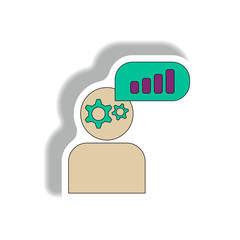 business and finance management thinking Vector illustration in paper sticker style of column chart and man silhouette. bar graph and gears