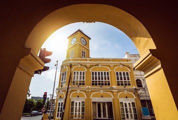 Chino-Portuguese clock tower in phuket old town, Thailand - 130738991