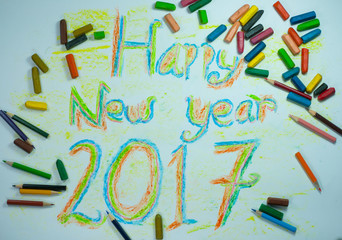 the results of a child coloring a picture of a happy new year 2017