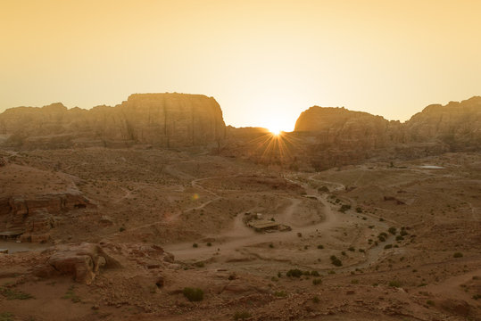 High view of Petra at Sunset