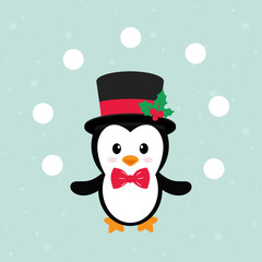 Fototapeta premium cute penguin with snowball