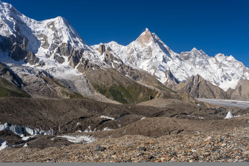Fototapeta na wymiar Masherbrum mountain peak at GoroII camp, K2 trek, Pakistan