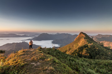 
Sunrise, morning fog and the mountain,Phu Chi Dao