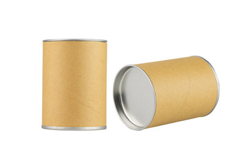 tin can with blank brown label isolated on white background - clipping paths