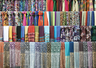 Colorful scarves on an oriental bazaar market