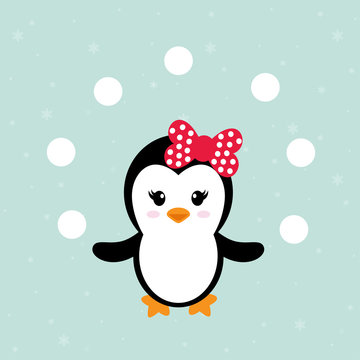 cute penguin girl with snowball