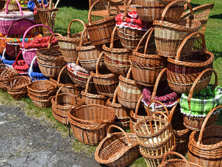 Shopping baskets in a pile