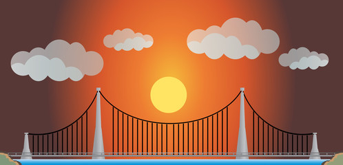 Two cable suspension Bridge with Nature  Landscape Background