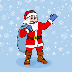 Vector illustration of Santa Claus with gifts