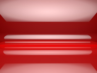 Fondo abstracto 3d en tono rojo.Suelo y pared reflectante.
