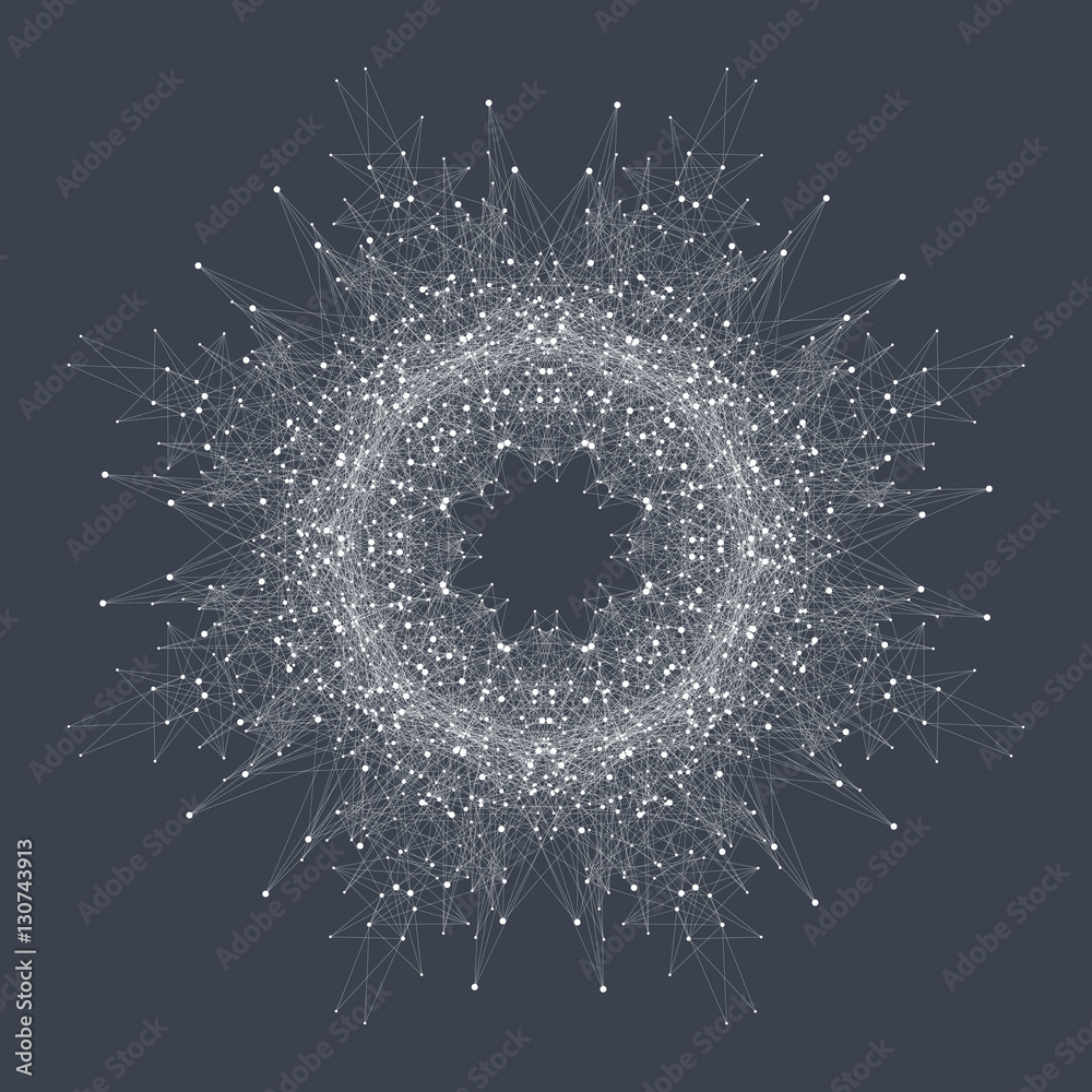 Leinwandbilder Fractal element with compounds lines and dots. Big data complex. Graphic abstract background communication. Minimal array. Digital data visualization. Lines plexus. Vector illustration.