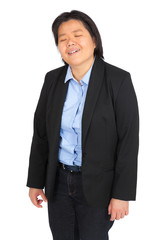 Beautiful woman doing different expressions in different sets of clothes: tired