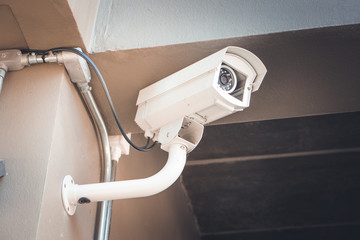 CCTV security cameras outside the white building