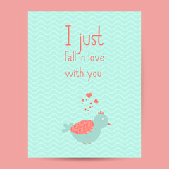 Valentines day gift card. Handdrawn design elements and greeting quote and wishes love inscription. Handwritten modern lettering. Birds and hearts