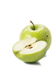 Green apple and slice isolated on a white background