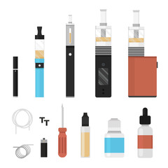 Vaping colored icon set. Vaporize, vape, e-cigarette, e-cig, electronic cigarette.