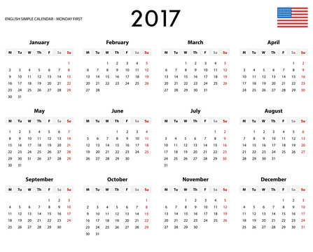 English simple calendar