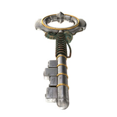 Metal key in the steampunk style on isolated white background. 3d illustration