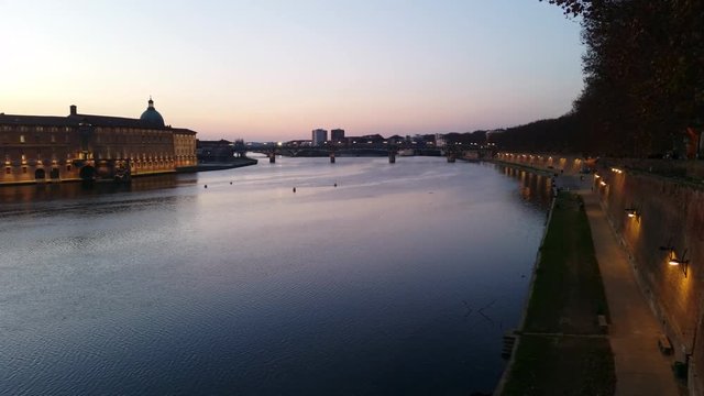 City Bridge At Night In Toulouse
