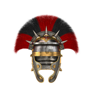 Roman legionary helmet on an isolated white background. 3d illustration