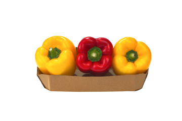 bell peppers not perfect texture Grown with natural in paper tray isolated on white