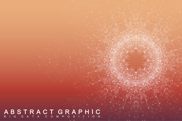 Geometric abstract background with connected lines and dots. Big data complex with compound. Perspective backdrop molecule and communication. Minimal data visualization. Scientific vector illustration
