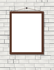 Vector trendy blank poster on the white brick wall realistic mockup