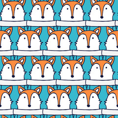 Muzzle fox in blue pullover seamless vector pattern